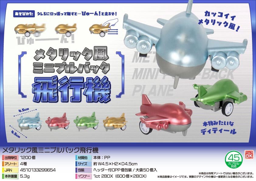 4981 ﾒﾀﾘｯｸ風ﾐﾆﾌﾟﾙﾊﾞｯｸ飛行機 600個（税抜き単価25円）