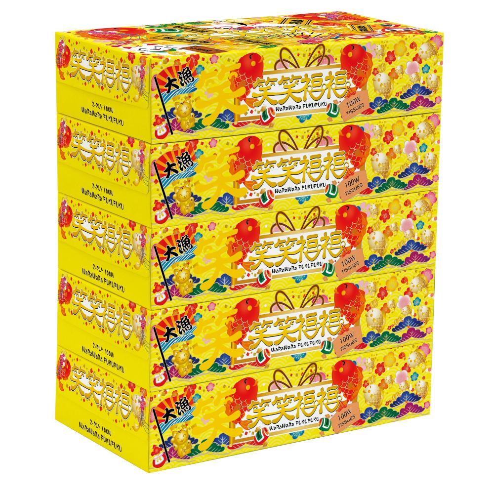 【年末年始】笑笑福福BOXﾃｨｯｼｭ100W5個組 60組（税抜き単価418円）